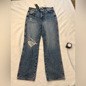 Stylish Distressed Blue Straight Leg Jeans